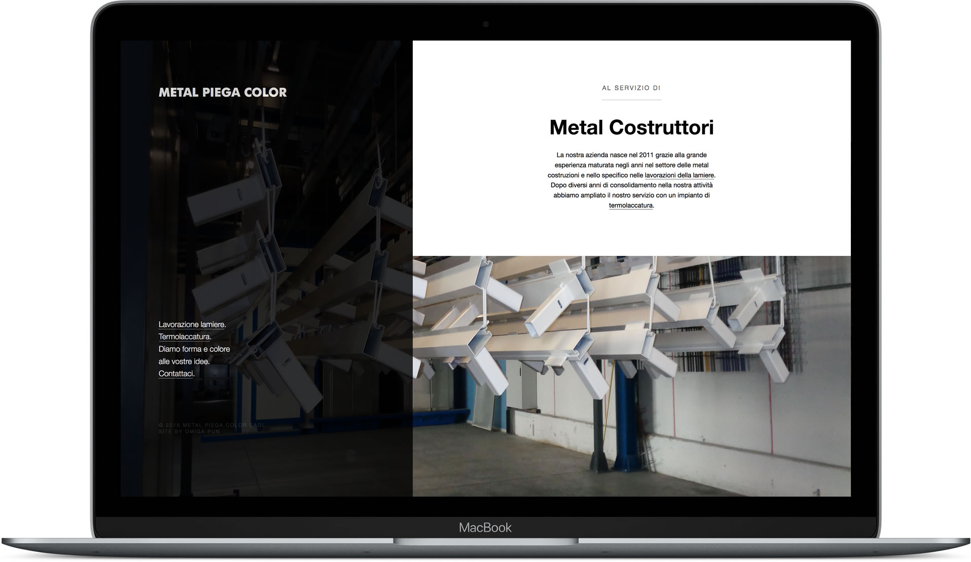 Website designed for Metal Piega mocked up in MacBook