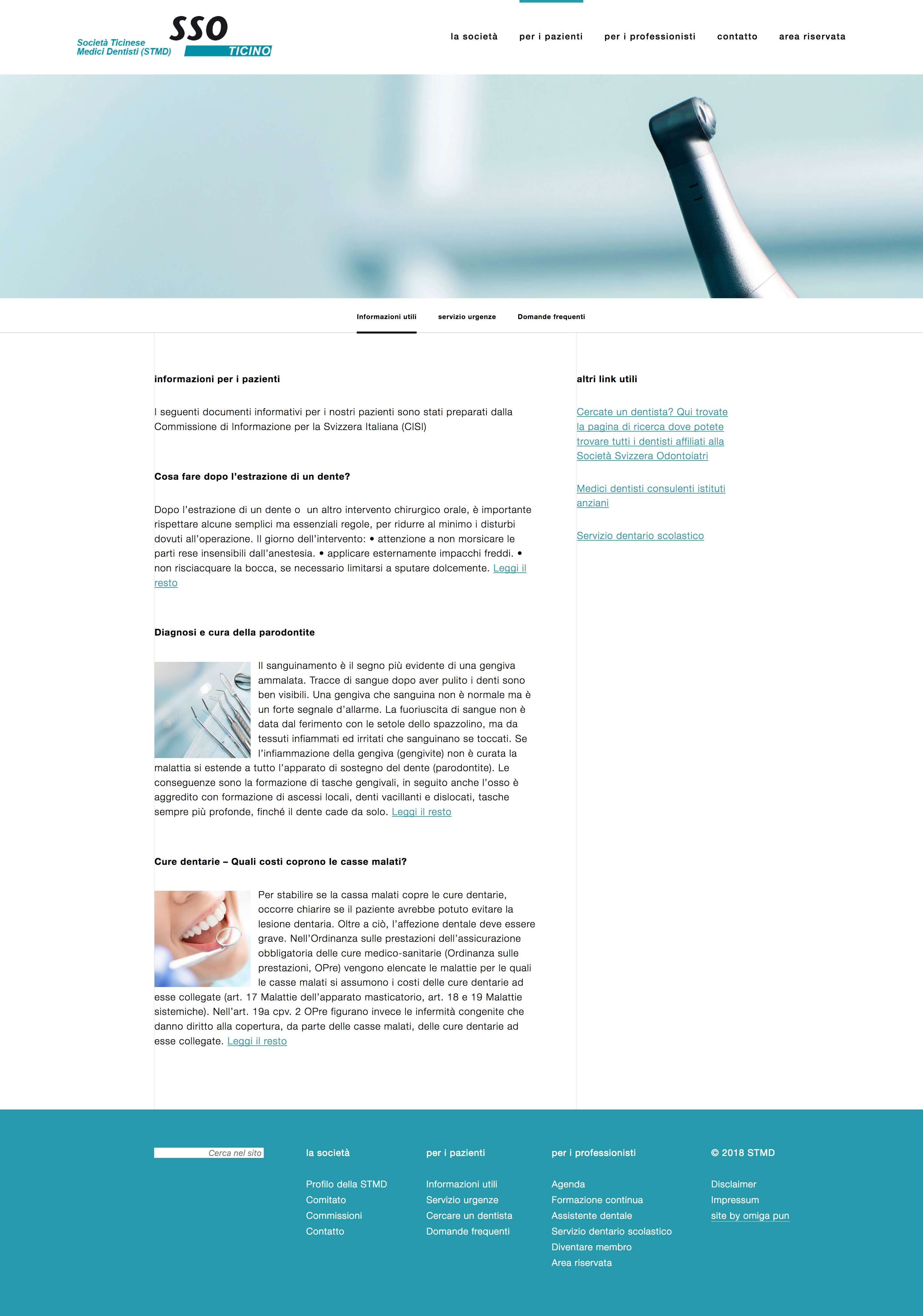 Screenshot of website designed for SSO-Ticino