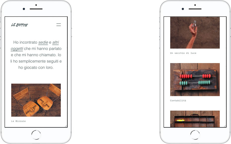 Website designed for Le Zappine mocked up in iPhone