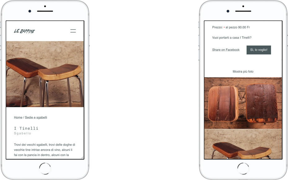 Website designed for Le Zappine mocked up in iPhone