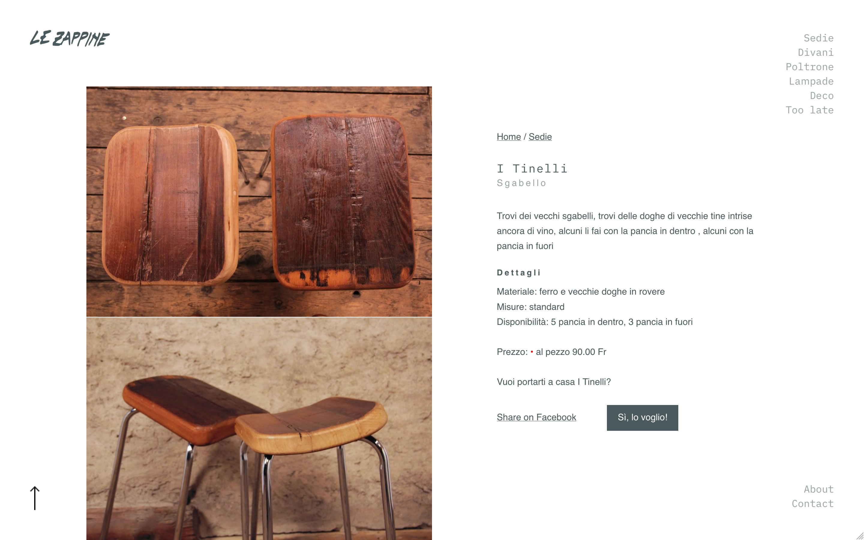 Screenshot of website designed for Le Zappine