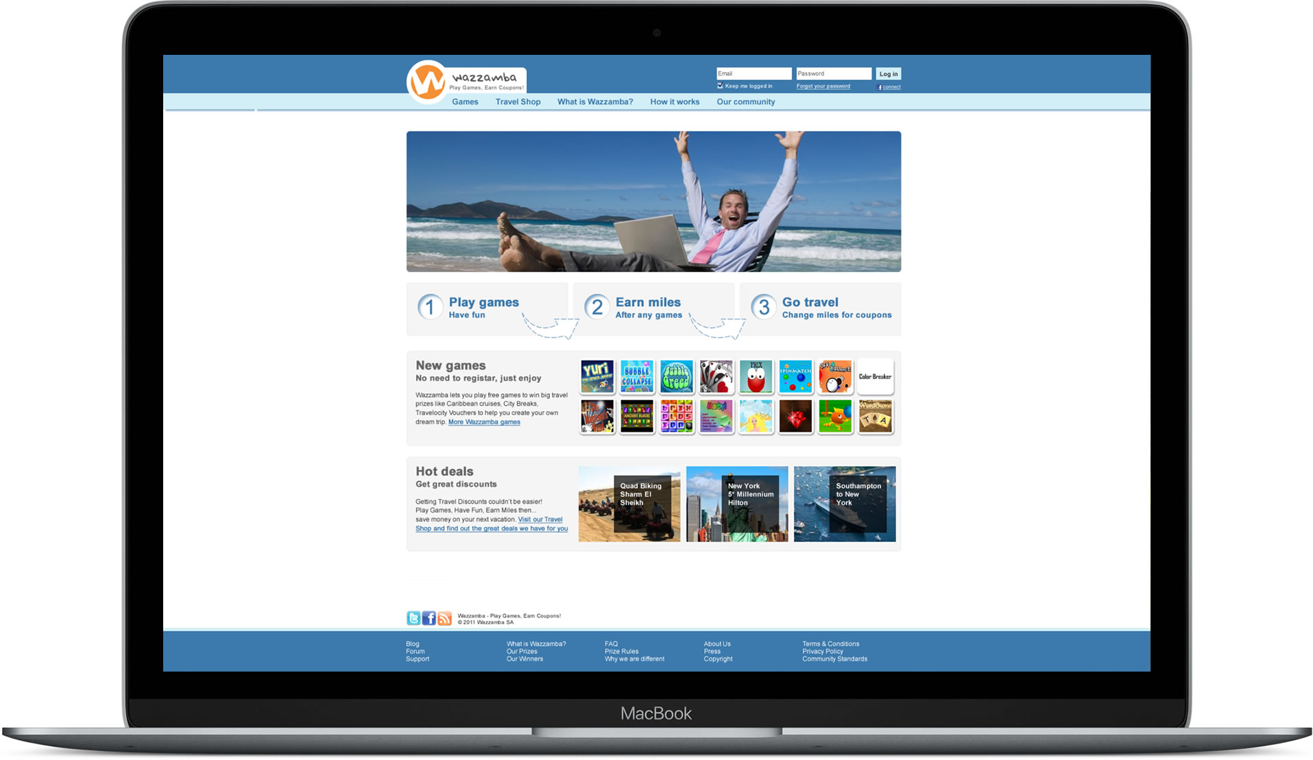 Website designed for Wazzamba mocked up in MacBook